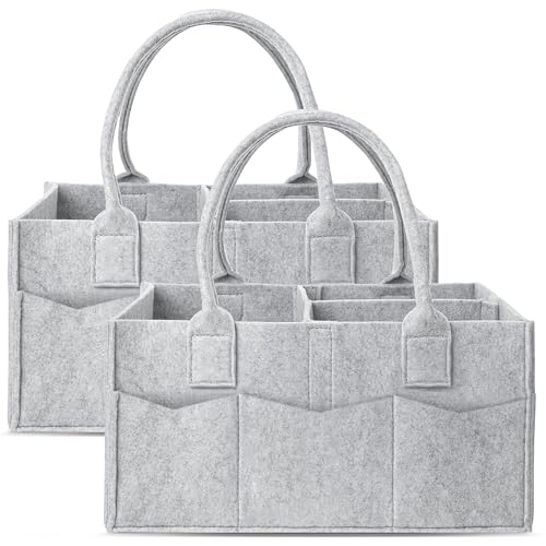 Cute Castle 2 Pack Diaper Caddy Organizer - Portable Baby Caddy Organizer with Handle, Nursery Storage Bin and Car Organizer for Girls, Boys - Baby Gift Basket - Grey