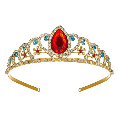 SWEETV Elena of Avalor Princess Tiara for Girls, Red Birthday Crown for Kids, Crystal Costume Headpiece Dress-up Hair Accessories