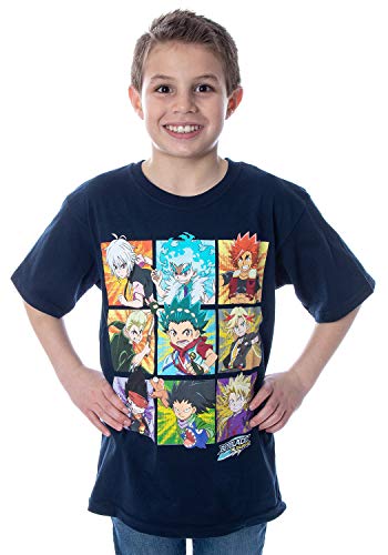 Bioworld Youth Beyblade Cartoon Characters Block Print T-Shirt Navy Blue-XL