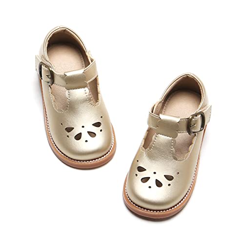 Felix & Flora Toddler Little Girl Gold Mary Jane Dress Shoes - Ballet Flats for Easter Flower Girl Party School Shoes（Gold,7 Toddler