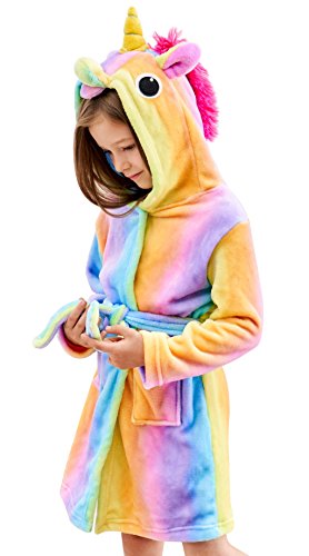 Doctor Unicorn Soft Unicorn Hooded Bathrobe Sleepwear - Unicorn Gifts for Girls (Rainbow, 6 Years)