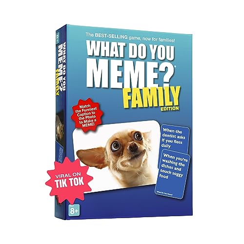 WHAT DO YOU MEME? Family Edition by Relatable, Kids Games for Kids 8+, Family Games for Kids and Adults, The TikTok Viral Sensation, Includes 300 Caption Cards, 65 Photo Cards, and Game Instructions