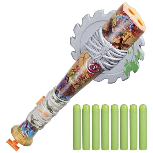 Nerf Zombie Strikeout Dart Blaster, 8 Nerf Elite Darts, Foam Blade, Pull Back Priming, Outdoor Games, Ages 8+