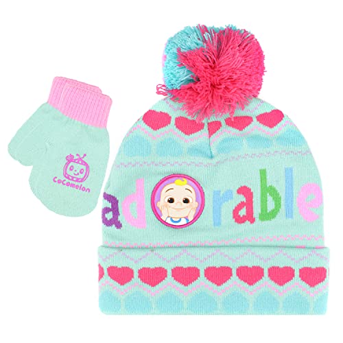 CoComelon Toddler Winter Hat and Snow Gloves for Toddler Set with Cute Mittens and Soft Beanie Adorable Outdoor Wear