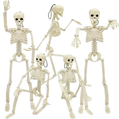 5 Packs Halloween Skeletons, 16' Halloween Full Body Skeleton with Posable Joints for Haunted House Graveyard Props Decor