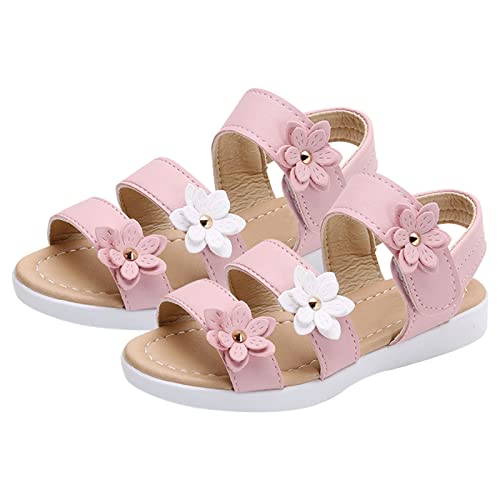 Shengsospp Girl Toddler Sandals, Girls Sandals Kids Flat Flower Sandals Open Toe Summer Casual Comfy Sandals for Girls Pink, Little Child 10