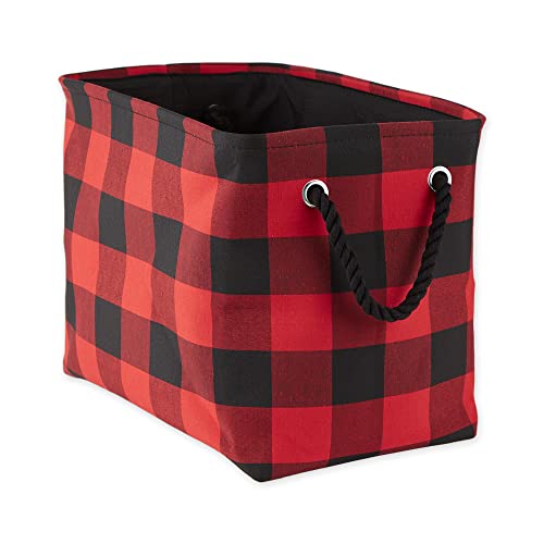 DII Buffalo Check Storage Collection Collapsible Bin with Handles, Medium Rectangle, 16x10x12, Red & Black