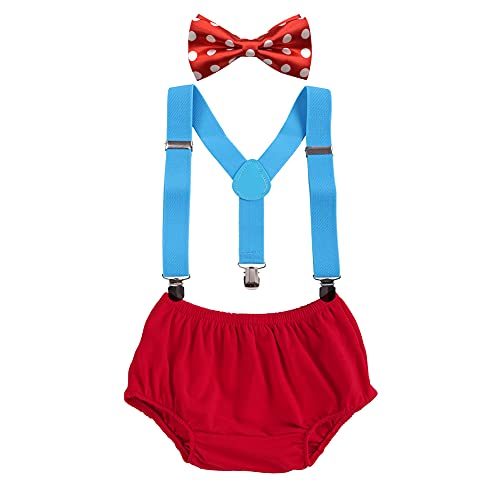 IBTOM CASTLE Baby Boys 1st 2nd Birthday Cake Smash Clothes Diaper Bow Tie Suspender 3PCS Outfit Set for Photography Party