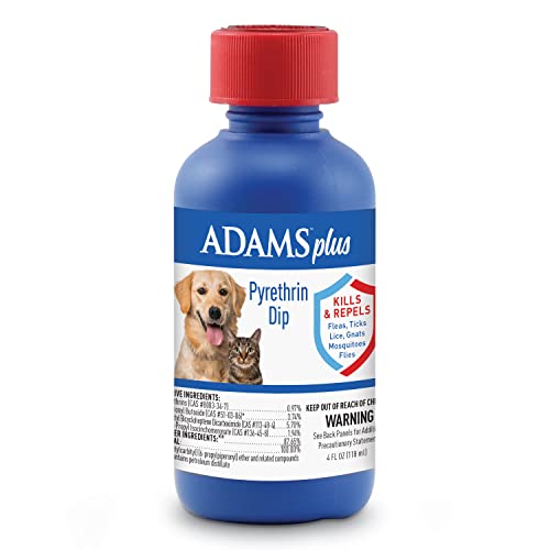 Adams Plus Pyrethrin Dip For Dogs and Cats | Kills and Repels Fleas, Ticks, Lice, Gnats, Mosquitoes and Flies | 4 Fl Oz