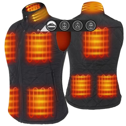 ARRIS Women`s Heated Vest, Size Adjustable 7.4V Electric Warm Vest with Battery Pack Black…