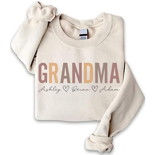 NAZENTI Personalized Grandma Sweatshirt,Custom Nickname with Kids Name, Mothers Day Shirt, Gift for Christmas Birthday (01 Grandma)