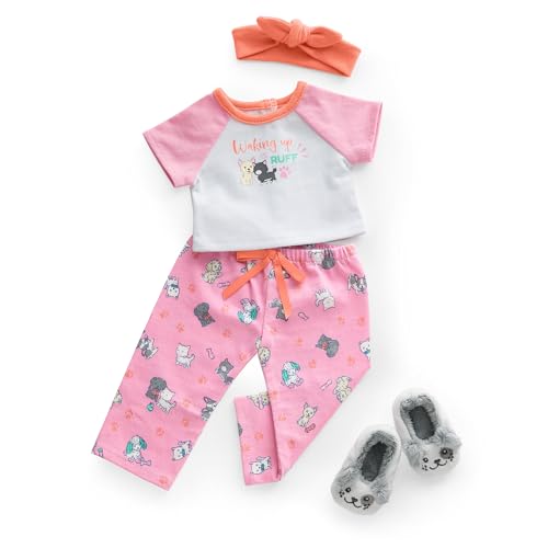 American Girl Truly Me 18-inch Doll Waking Up is Ruff PJs Outfit with Plush Slippers and Knotted Headband, for Ages 6+