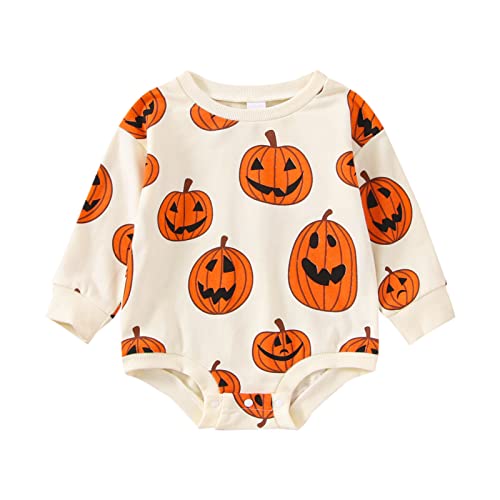 Baby Halloween Outfit Boy Girl Pumpkin Patch Onesie Sweatshirt Romper Sweater Shirt Cute Newborn Toddler Clothes 0-3 Months Halloween Pumpkin Cream