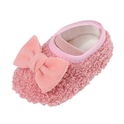 JEUROT Baby Shoes Soft Sole Mary Jane Flats Soft Newborn Infant Crib First Walkers Sock Shoes Non-Slip Stay On House Slipeprs Toddler Fuzzy Fleece Footwear for Girls Boys (13 Infant) Pink