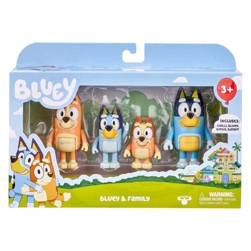 Bluey and Family 4 Pack of 2.5-3' Bluey, Bingo, Chilli, Bandit Poseable Figures