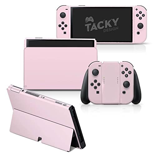 Tacky Design Classic Solid Color Skin Compatible with Nintendo Switch OLED Skin Wrap Cover, Simple Color Skin for Nintendo Switch OLED Stickers, Premium Vinyl 3M Full Wrap Decal (Baby Pink)