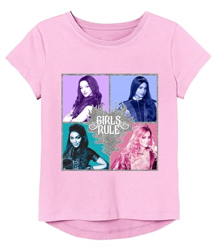 Disney Girls' Big Descendants Movie Short Sleeve T-Shirt-Mal, Evie, Audrey, Jane, Pink(01)