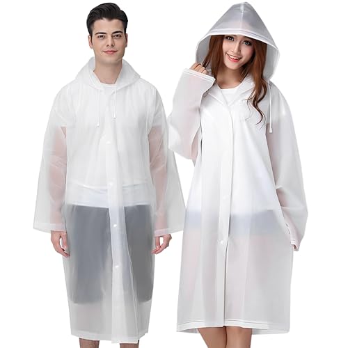 Cosowe Rain Ponchos for Adults Reusable, 2 Pcs Raincoats for Women Men with Hood (A-Adults Poncho-White)