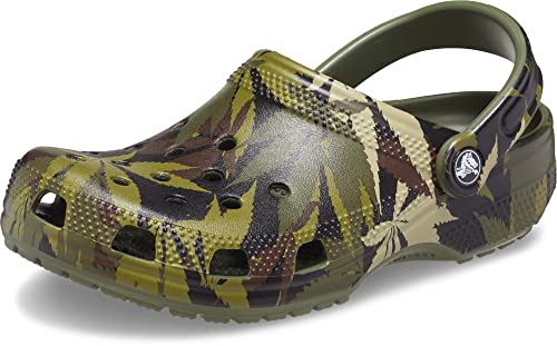 Crocs Unisex Classic Hemp Leaf Clogs, Half Baked and Weed Graphics, Army Green/Multi, Numeric_10 US Men