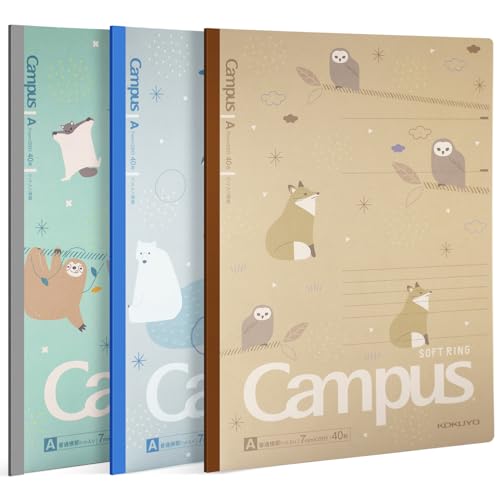 KOKUYO Composition Notebooks, 3 Pack Campus B5 Comp Book with Dotted A 7mm Rule, 40 Sheets, School Lined Notebook in Blue Green Yellow, Cute Journal for Women Girls Work Study Note Taking Japan Import