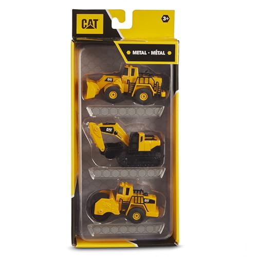 CAT Construction Toys Construction Die Cast Metal 3 Pack Vehicles - Steam Roller/Excavator/Wheel Loader for Ages 3+