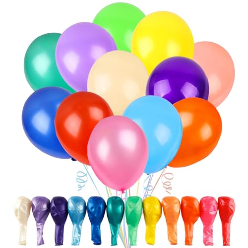 RUBFAC 120 Balloons Assorted Color 12 Inches Rainbow Latex Balloons, 12 Bright Color Party Balloons for Birthday Baby Shower Wedding Party Supplies Arch Garland