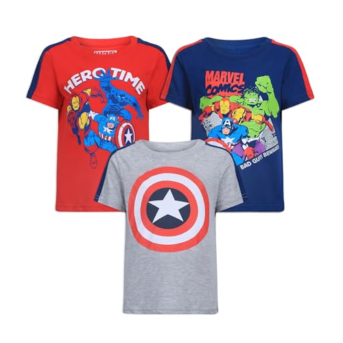 Marvel Avengers Boys 3 Pack Short Sleeve T-Shirts for Toddler and Little Kids Red