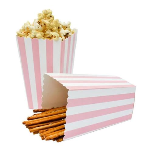 Crystallove 24pcs Striped Paper Popcorn Boxes for Party Favor Supplies (Pink)