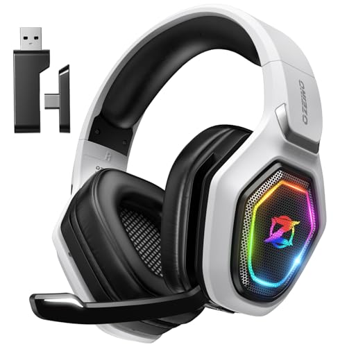 Ozeino 2.4GHz Wireless Gaming Headset for PC, Ps5, Ps4 - Lossless Audio USB & Type-C Ultra Stable Gaming Headphones with Flip Microphone, 40-Hr Battery Gamer Headset for Switch, Laptop, Mobile, Mac