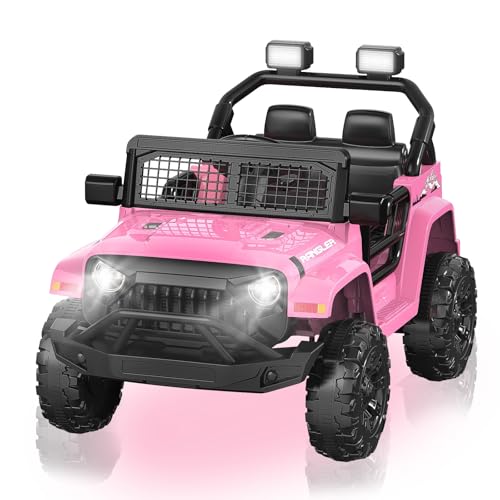 12V Kids Ride on Truck Car, Electric Off-Road Vehicles with Forward and Reverse Functions, Kids Pink SUV w/Parental Remote Control, Safety Belt, Lights and Music for Kids Girls Aged 3-5 Years -Pink