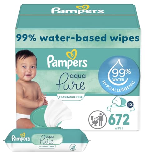 Pampers Aqua Pure Sensitive Baby Wipes, 99% Water, Hypoallergenic, Unscented, 12 Flip-Top Packs (672 Wipes Total)