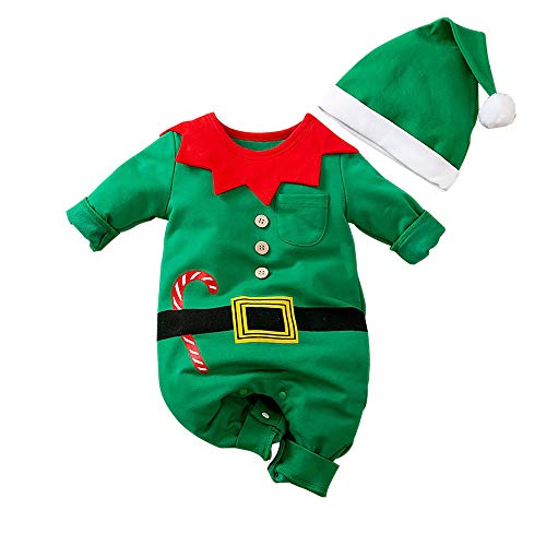 Hifot My First Christmas Baby Girl Boy Romper Newborn Clothes Long Sleeve Jumpsuit + Hat Infant Outfits Set