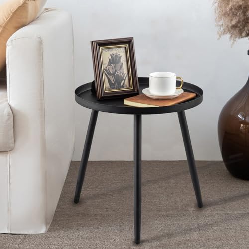 AOJEZOR End Table,Accent Table Ideal for Any Room-Side Table Living Room,Side Tables Bedroom,Side Table Waterproof Metal Structure Great for Indoor & Outdoor,Matte Black