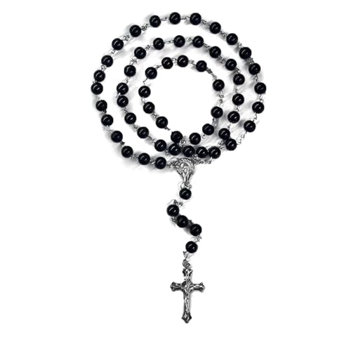 FLAFARY Rosary Set, First Communion Rosary for Girls and Boys, Rosary Beads Catholic for Men, Women and Kids Packed in Transparent Plastic Bag, Grandmother, Elders(Black)