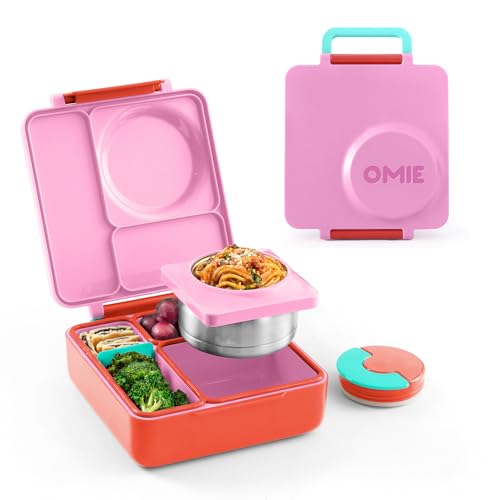 OmieBox Bento Box for Kids - Insulated with Leak Proof Thermos Food Jar - 3 Compartments, Two Temperature Zones (Single) (Packaging May Vary)