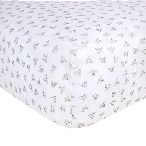 Burts Bees Baby Print Fitted Crib Sheet Organic Cotton BEESNUG - Honey Bee Heather Grey Prints, Fits Unisex Standard Bed and Toddler Mattress, Infant Essentials, 52 x 28 Inch 1-Pack