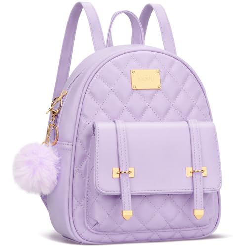 KKXIU Girls Small Backpack Purse Vegan Leather Quilted Mini Daypack for Women Trendy Bookbag (Purple)