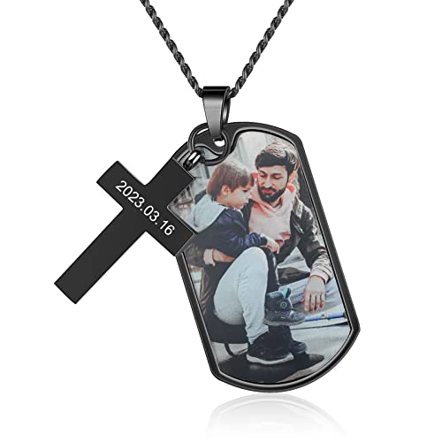 Nameinhea Stainless Steel Personalized Photo Necklace for Men - Custom Name Dog Tag Necklace with Picture - Fathers Day Gift for Dad, Boyfriend, Husband - 316L Steel, Hip Hop Jewelry