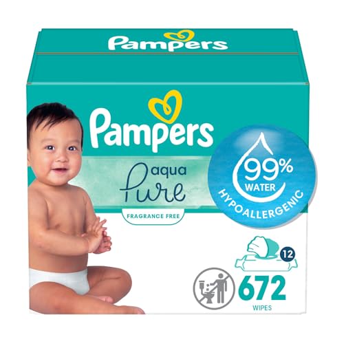 Pampers Aqua Pure Sensitive Baby Wipes, 99% Water, Hypoallergenic, Unscented Baby Wipes, 672 Baby Wipes Total (12 Flip-Top Packs)