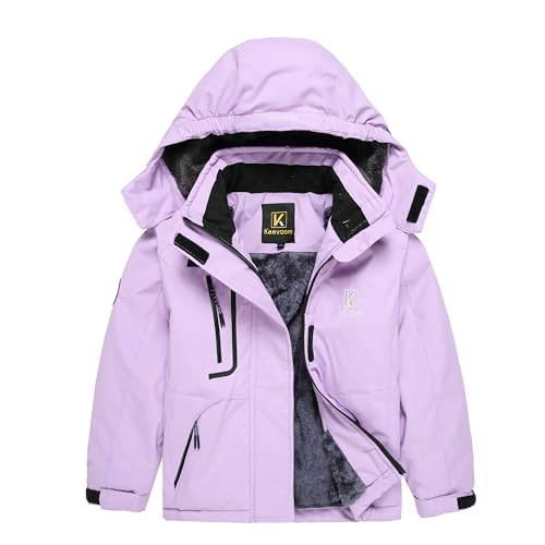 Keevoom Girl's Waterproof Ski Jacket Winter Snow Coat Windproof Raincoats Purple 10-12