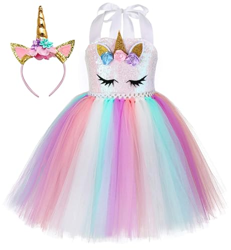 Tutu Dreams Unicorn Dress Princess Dress Up Clothes for Little Girls Halloween Costumes Birthday Outfit Gifts Party Favors Decorations (Sequin Unicorn, 5-6 Years)