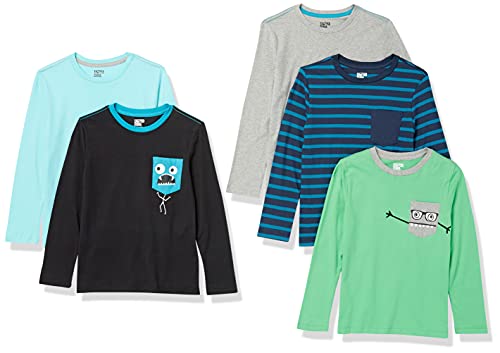 Amazon Essentials Toddler Boys' Long-Sleeve T-Shirts, Pack of 5, Monsters/Multicolor/Stripe, 3T