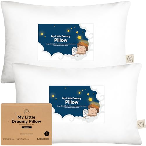 KeaBabies 2-Pack Toddler Pillow - Soft Organic Cotton Toddler Pillows for Sleeping, 13X18 Small Pillow for Kids,Kids Pillows for Sleeping,Kids Pillow for Travel,School, Nap,Age 2 to 5 (Soft White)