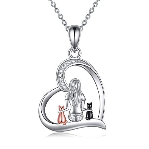 YFN Cat Necklace Sterling Silver Jewelry for Women, Cat Jewelry Gifts for Cat Lovers