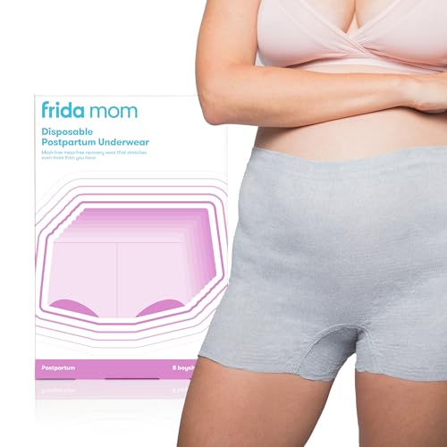 Frida Mom Women's Postpartum Underwear, Disposable Boyshort Underwear, Seamless with Stretchy Support, Postpartum Essentials, Size Regular (Waist 28'-42' Stretched), 8 Count, Grey