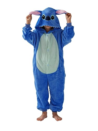 SCOPUCI Unisex Children Animal Onesie Pajamas,Kids Flannel Halloween Cosplay Costume/Homewear/Sleepwear (Blue-a,7-8 Years)