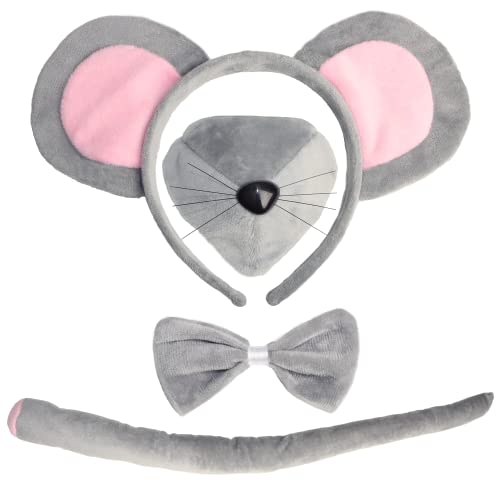 Mouse Costume Accessory Set- Mouse Ears Headband Tail Nose and Bow Tie Set…