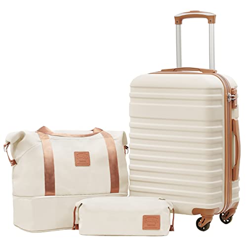 Coolife Suitcase Set 3 Piece Carry On Hardside Luggage with TSA Lock Spinner Wheels (White, S(20in))