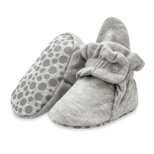 Zutano Unisex Organic Cotton Baby Booties With Gripper Soles, Gray Heather, 12M