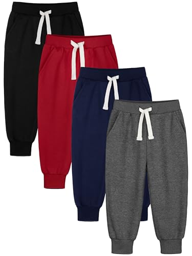 HXP 4 Pack Toddler Boys Sweatpants Cotton Toddler Sweatpants Boys Joggers Pants with Pocket Drawstring for Kids Color A 3T